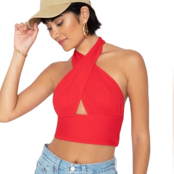 Callahan‎ x Revolve Mimi Tank Red Cropped Ribbed Top - Picture 2 of 6